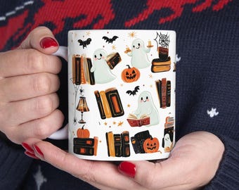 Halloween Reading Ghost Mug Housewarming Party Gift Ghostly Bookish Mug Spooky Vibes New Home Cute Halloween Mug  Halloween Book Lover Cup