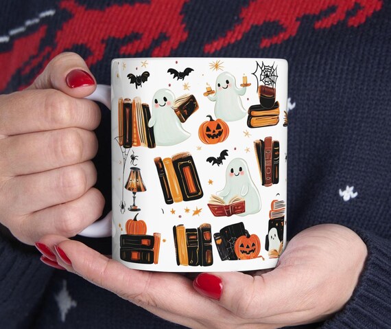 Halloween Reading Ghost Mug Housewarming Party Gift Ghostly Bookish Mug Spooky Vibes New Home Cute Halloween Mug  Halloween Book Lover Cup