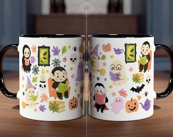 Bookish Ghost Coffee Cup Wrap Gift with Vampires Ghosts & Pumpkin Spooky Halloween Mug Gift Cozy Reading Mug Gift Cute Ghost Book Lover Gift