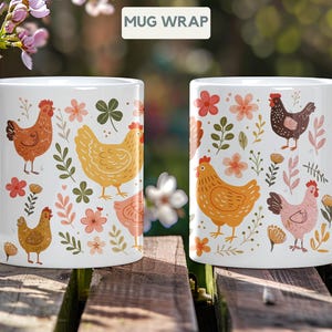 Cute chicken Mug Gift chicken theme gift for women chicken gift idea farmer gift boho cup Colorful Chicken Floral Farm Mug Cute Country Hen