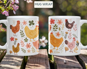 Cute chicken Mug Gift chicken theme gift for women chicken gift idea farmer gift boho cup Colorful Chicken Floral Farm Mug Cute Country Hen