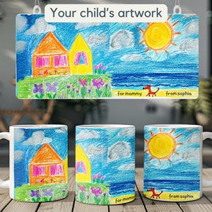 Personalized Kids Artwork Coffee Mug with Kids Drawing Cup Custom Parent Mug Gift for Mother&#39;s Day Fathers Day Keepsake Gift for Grandma Mug