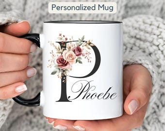 Personalisierte Geburtsblumentasse Geschenk Kundenspezifische Juni Geburtsblumentasse, Monogramm-Anfangsname, Rosen-Geburtstagstasse Geburtsmonat Geschenk, Muttertagstasse
