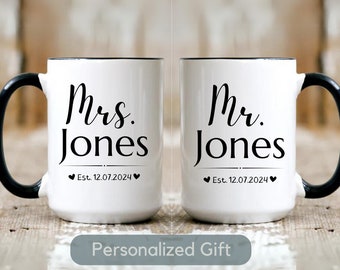 Personalized Mr and Mrs Mug Gift Custom Mr Mrs Coffee Mug Gift Newlyweds Couple Wedding Day Gifts Husband and Wife Mug Bride and Groom Mugs
