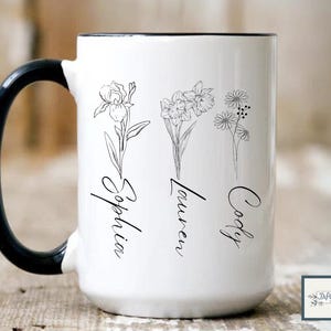 Individuelle Geburtsblumentasse Mama Geschenk Personalisierte Omas Garten Kaffeetasse mit Namen Geschenk Muttertagsgeschenk für Oma Einzigartige Mama Kaffeetasse
