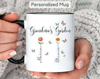 Personalized Birth Flower Mug Grandma's Garden Coffee Mug Gift Grandchildren’s Names Cup Custom Floral Mug Gift for Grandma Mother’s Day Mug
