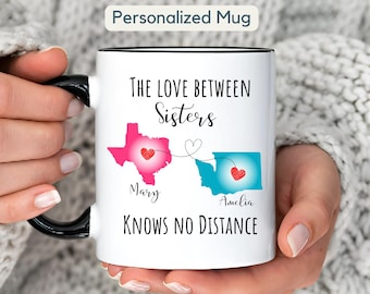 Taza personalizada para hermanas, regalo para hermanas de larga distancia, regalo de cumpleaños para hermanas, hermana mayor, hermana pequeña, mejor hermana, taza para mudanza.