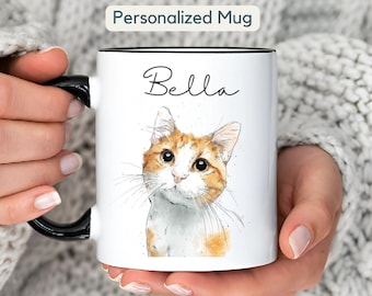 Taza personalizada con retrato de mascota en acuarela, regalo con foto de perro o gato personalizada, regalo único personalizado para amantes de las mascotas y mamás de perros o gatos.