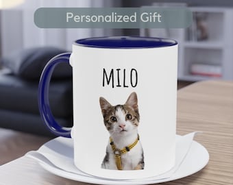Taza con cara de gato personalizada, regalo de taza de gato personalizada, taza con foto de gato personalizada, regalo personalizado para amantes de los gatos, taza de café personalizada para mascotas, día de la madre