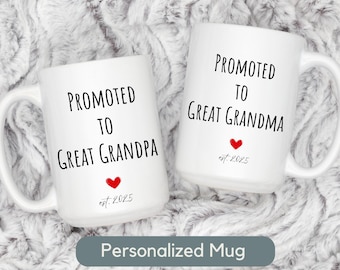 Promoted to Great Grandparents Custom Mug Gift 1st Grandchild Announcement Gift Great Grandma and Grandpa Est Gift Matching Mugs Baby Reveal