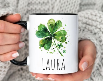 Personalized Shamrock Mug Custom Shamrock Gift Four Leaf Clover St. Patrick's Day, Irish, Personalized Mug Custom Gift Coffee Cup, Lucky Day
