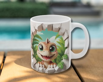 Cute Dinosaur Coffee Cup Gift Baby Dinosaur Coffee Gift, 3D Adorable Dinosaur Hole In A Wall Mug Gift for Kids Dino Cup Gift for Girlfriend