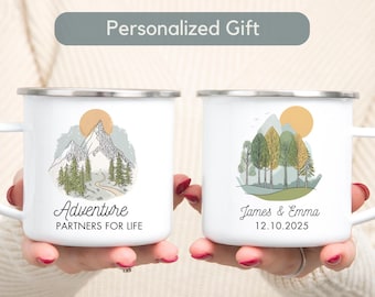Personalized Adventure Camping Mug Gift Custom Newlywed Mug Gift, Camping Couple Mug Gift Engagement Gifts, Anniversary Gift, Mountain Mug