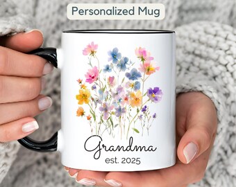 Taza personalizada para abuela primeriza, regalo de flor de cristal, taza de café para abuela, regalo personalizado para abuela primeriza, anuncio de embarazo