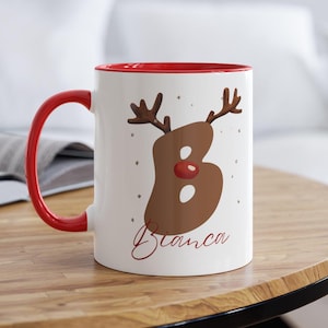 Custom Reindeer Letter Mug Gift Custom Christmas Stocking Filler Mug Gift Hot Chocolate Cup, Christmas Eve Box Gift Secret Santa Gift Idea
