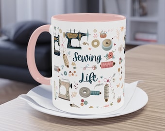 Personalized Sewing Life Mug Gift Floral Sewing Machine Sewing Mug Custom Sewing Cup Fashion Designer Gift For Quilting lover knitting Gifts