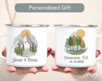 Personalisierter Berg Hochzeit Lagerbecher Geschenk Individueller Berg Hochzeitsbecher - Emaille Lagerbecher - Hochzeit Gastgeschenk - Hochzeitsgeschenk - Geburtstagsgeschenk