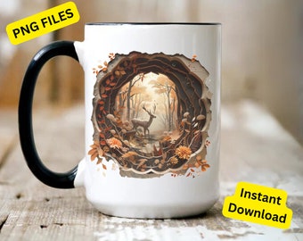 3D Deer Fall Vibes Mug Wrap PNG 3D Fall Vibes Mug Wrap Gift 3D Deer 11oz 15oz Mug Sublimation, Halloween Season Mug Design Instant download