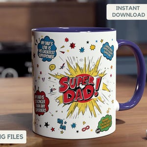 Fathers Day Mug Wrap 11oz Super Dad PNG Coffee Mugs Digital Print Best Daddy Ever Beer Mug Wrap Dads Cup Sublimation Design Instant Download