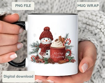 Weihnachtsbecher Wrap PNG Geschenk Sublimationsdesign Schneemann Kaffeebecher Wrap Geschenk Heißer Kakao Weihnachtsbecher Geschenkverpackung PNG Design Sofortiger Download