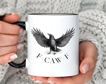 Caneca de café com tema "F-Caw-F", presente exclusivo para o Halloween ou para o escritório, caneca divertida "F Caw F", caneca de chá engraçada, caneca de corvo, presente para amigo secreto.