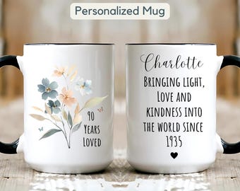 Gepersonaliseerde 90e verjaardag mok cadeau Aangepaste 90e verjaardag cadeaus voor haar 90e verjaardag mok beker cadeau voor moeder cadeau voor oma 90-jarige cadeau