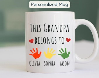 Personalized Grandpa Handprint Kids Mug Gift Dad Custom Father's Day Mug Gift Father Coffee Mug Unique Handprint Design Mug for Fathers Gift