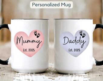 Personalized New Parents Mug Gift Personalised Mug Gift Custom Date New Baby Mummy Daddy Nanny Grandad Mugs First Time Mom and Dad Mug Gift