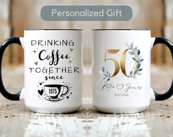 Personalized 50th Anniversary Coffee Mug Gift Custom 50th Anniversary Mug Gift, 50th Anniversary Gift For Parents, Drinking Coffee Together