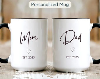 Personalized First Time Mom and Dad Mug Gift New Mommy and Daddy Est Coffee Mug Baby Shower Gift Pregnancy Reveal Expecting Parents Mug Gift