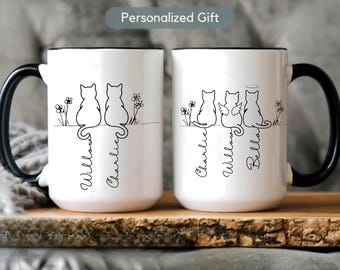 Tazza personalizzata con nome per gatti, tazza con disegno a tratteggio personalizzato per il proprietario di un gatto, regalo per tazza da caffè con gatto, regalo unico per gli amanti dei gatti, tazza con gatto