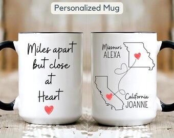 Personlig Miles Apart but Close at Heart-mugg Presentmugg från stat till stat Personlig mugg för långdistansvänskap
