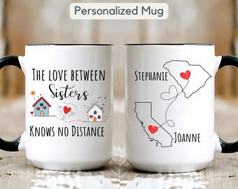 Taza personalizada para hermanas, regalo para hermanas de larga distancia, regalo de cumpleaños para hermanas, hermana mayor, hermana pequeña, mejor hermana, taza para mudanza.