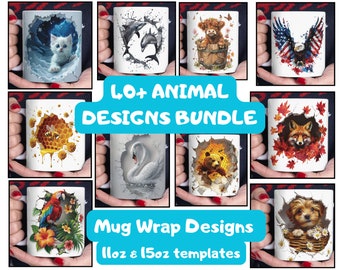 3D Tiere Mug Wrap Bundle, 3D Blumentier Mug Wrap Sublimationsdesign PNG Geschenk 11oz 15oz Becher Sublimationsdesign Vorlage Sofortiger Download