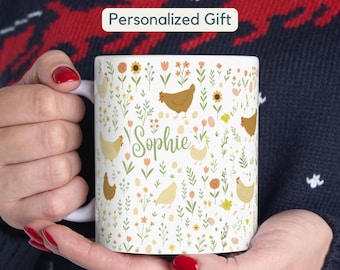 Personalized Chicken Mug Farm Girl Farmer Gift Cute chicken theme gift for women chicken gift idea Personalized Cute Chicken Mug Coffee mug
