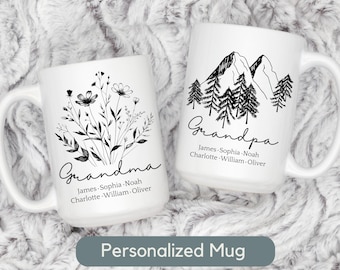 Personalized Grandma & Grandpa Mugs Gift Pregnancy Announcement gift with grandkid names, Promoted to Grandpa Grandma New Grandparent Gift