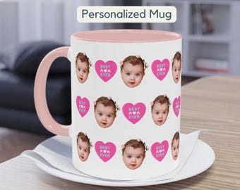 パーソナライズされた赤ちゃんの顔の写真入りマグカップギフト、母の日ギフト、お父さんお母さんへのカスタム子供用コーヒーカップ、赤ちゃんの写真入りマグカップ、クリスマス孫用マグカップ