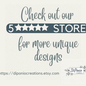 May include: Cream-colored graphic with text that reads "Check out our 5-star store for more unique designs." The text is in a handwritten style. The Etsy shop's URL and logo are at the bottom.