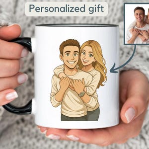 Personalized Ghibli Style Photo Mug Gift Custom Anime Portrait Coffee Cup Cartoon Drawing Gift for Couple Customizable Art from Picture Text