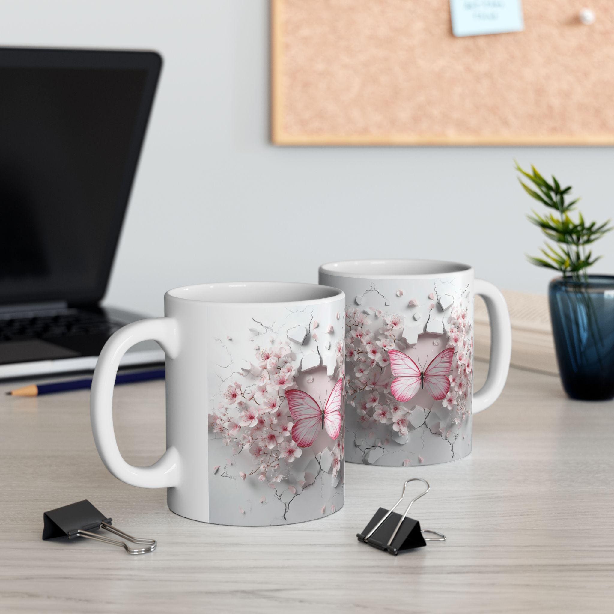 Tazza Da Caffè Creativa 3D Con Farfalla, 350 Ml, In Ceramica, Con Coperchio E Cucchiaio – Regalo Per San Valentino, Festa Della Mamma, Natale (Rosa)