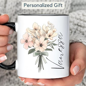 Tazza da caffè con fiore di nascita Coquette personalizzata, regalo per la mamma, regalo per la figlia, regalo per la migliore amica, sotto i 20 anni