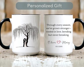 Personalized Willow Tree Coffee Mug Gift Engraved Stoneware 9th Anniversary Gift Custom Mug Willow Tree 9 Year Anniversary Mug gift for her