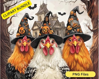 Huhn Halloween PNG, Gruselige Hühner PNG, Lustige Halloween Hühner Herbst PNG Kürbis Clipart Hexe Spukhaus Hühner Sublimationsdesign