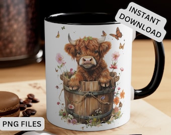 3D Baby Highland Cow Mug Wrap Cow mug Wrap Highland cow svg SVG Design 11oz & 15oz Mug Template Sublimation Design Instant Digital Download