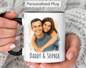 Personalisierte Porträt Tasse Geschenk Benutzerdefinierte Foto Tasse Geschenk Benutzerdefinierte Papa Fototasse, Aquarell Familienmalerei Porträt Tasse
