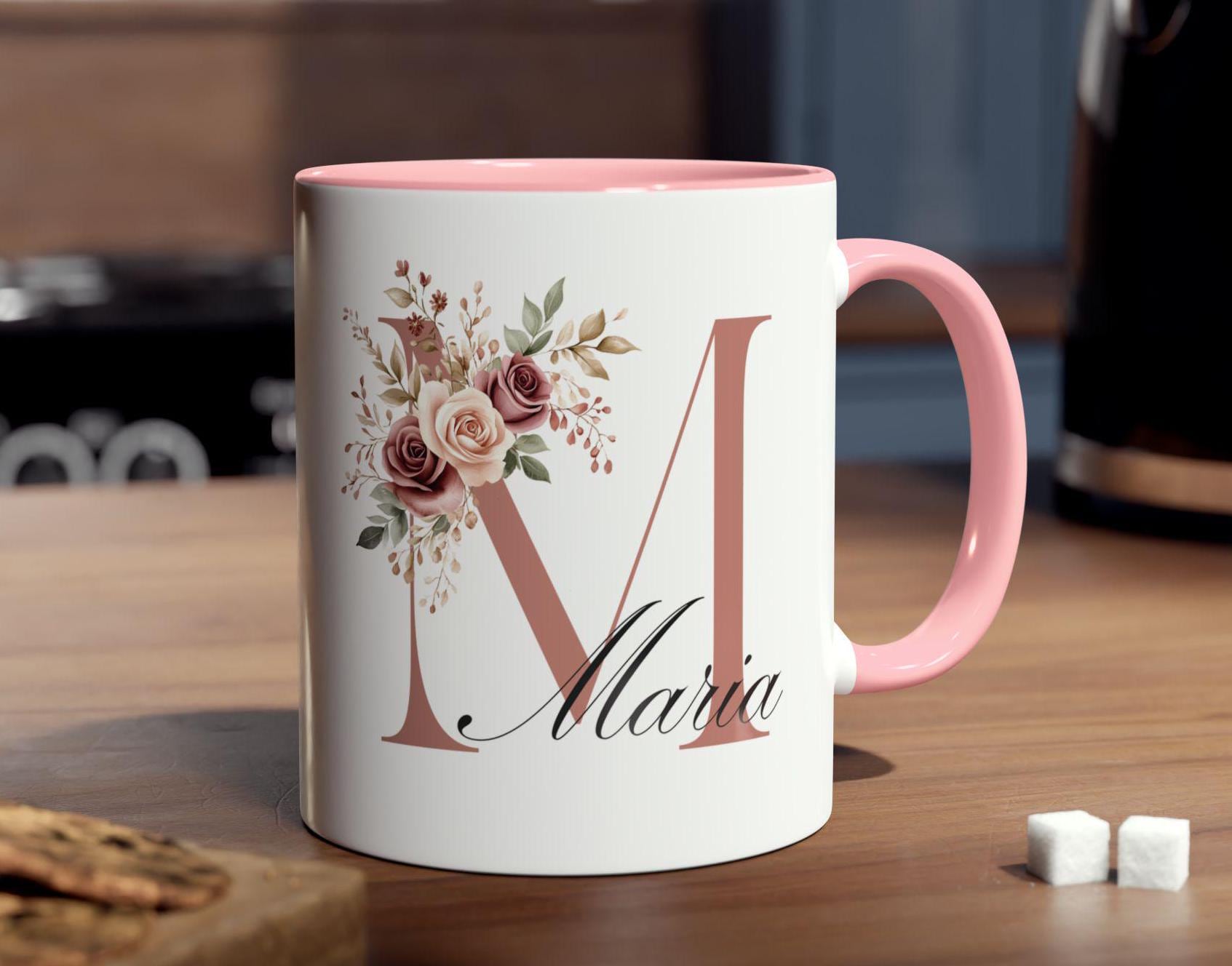 AiHeart - Regalos Con Monograma Para Mujer, Vaso Inicial Con Tapa, Regalos Personalizados, Regalo De Cumpleaños Para Mujeres, Taza De Viaje, Vaso De Café, Bonito Vaso Con Pajitas, Para Navidad, M