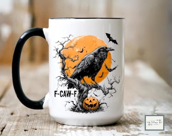 F-Caw-F Funny Crow Mug Gift Black Crow Moonlit Raven Accent Mug Funny Raven Lover Gift Crow Witchy Mug Gift Nature-Inspired Mug Crow Art Mug