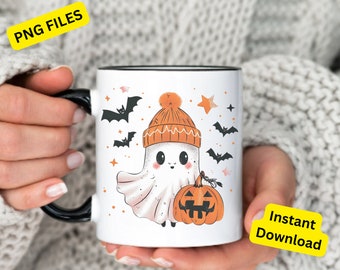 Cute ghost Mug wrap png, Halloween png, coffee png, Halloween Season Mug Design png gift 11oz 15oz Mug Sublimation Design Instant download