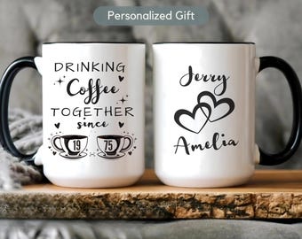 Custom 50th Anniversary Mug Gift Golden Anniversary Gift for Parents 50 Year Anniversary Mug Anniversary Gifts Drinking Coffee Together 1975