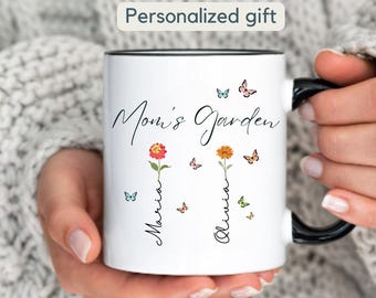 Taza de flores de nacimiento personalizada, regalo para mamá, taza de café personalizada para el jardín de la abuela con nombre, taza para el día de la madre, regalo para la abuela, taza de café única para mamá